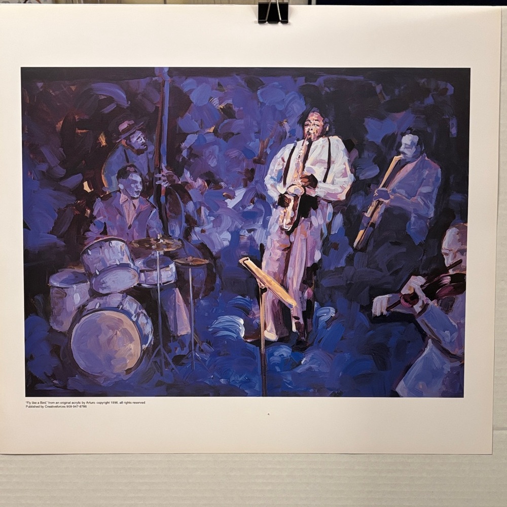 Jazz Band Art Print with Blue and Purple Tones
